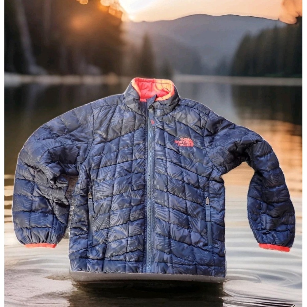 The North Face ThermoBall Puffer Jacket Boys Small Blue Excellent Palm Print